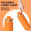 Greylock 20 oz Insulated Water Bottle with Straw Lid, Reusable Stainless Steel Sports Water Bottles with Foldable Handle, Leak Proof, Double-Wall Vacuum Insulation, 24 Hours Cold(Tangerine) view 3