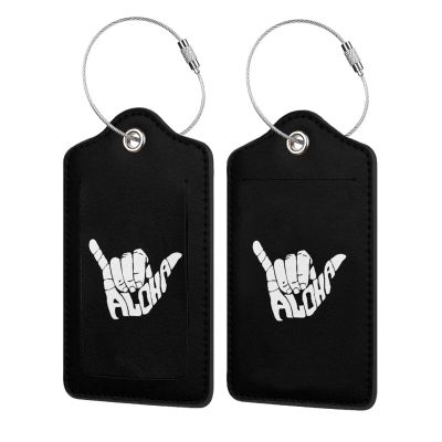 Shaka Aloha Hawaii Leather Baggage Bag Luggage Tags with Stainless Steel Loop and Privacy Cover