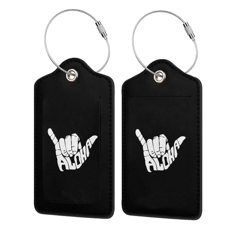 Shaka Aloha Hawaii Leather Baggage Bag Luggage Tags with Stainless Steel Loop and Privacy Cover