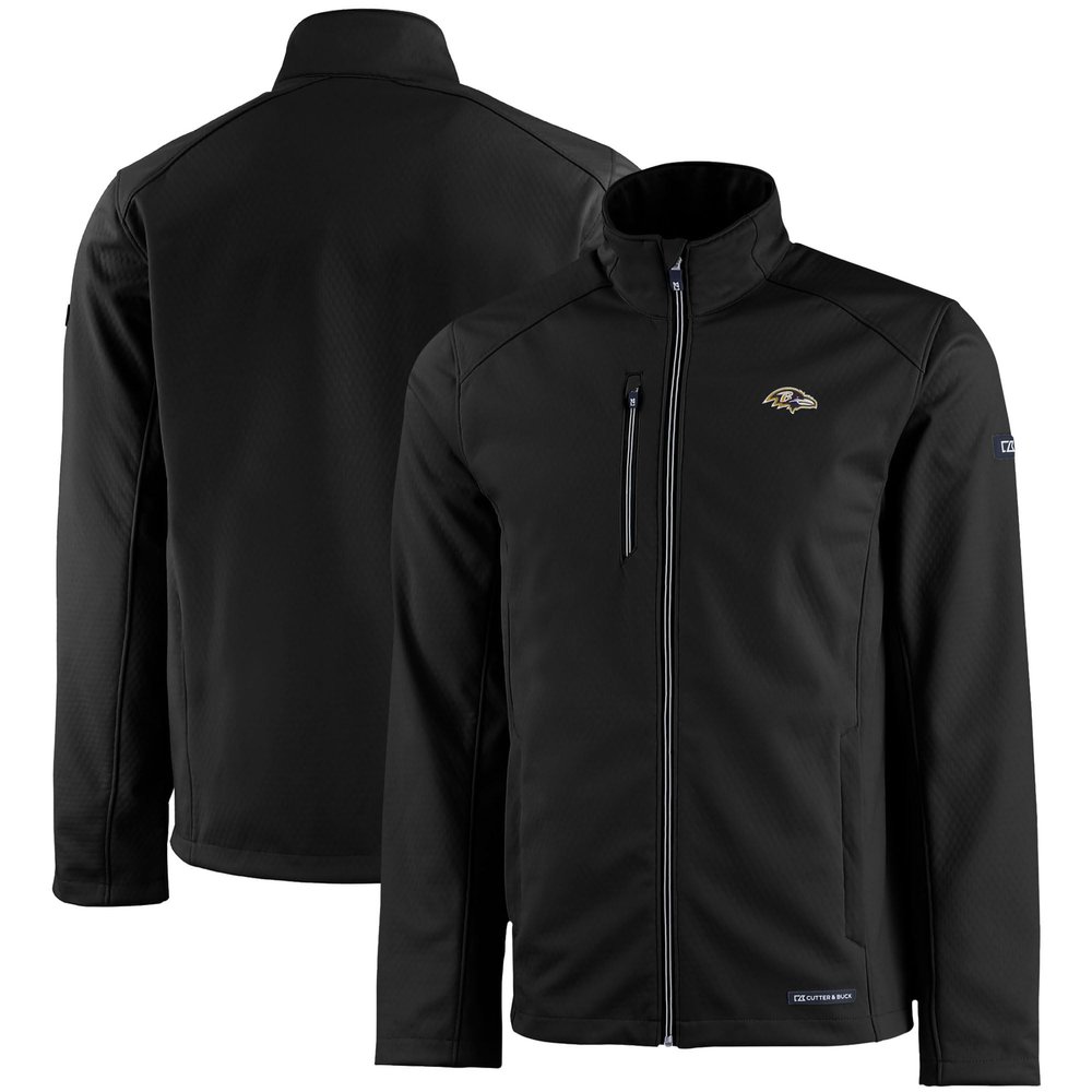 Cutter & Buck Men's Black Baltimore Ravens Evoke Eco Softshell Recycled Full-Zip Jacket