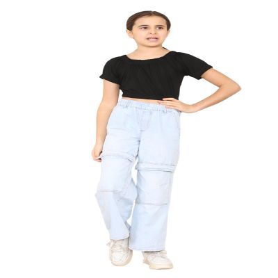 Loxdonz Girls Short Sleeve Crop Top Kids Off Shoulder Top T-Shirt Tee Tops (US, Age, 9 Years, 10 Years, Black)