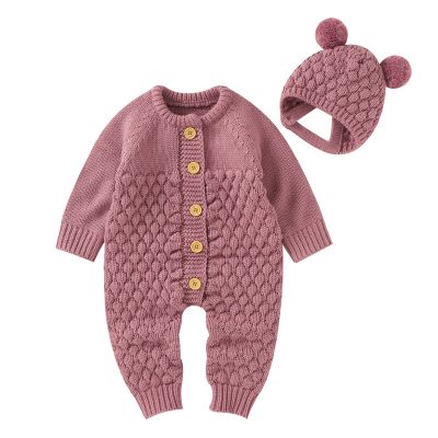 Infant Boys Girls Clothes Set Newborn Baby Romper Hat Ribbed Knit Long Sleeve Button Solid (Z1-Pink, 3-6 Months)