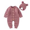Infant Boys Girls Clothes Set Newborn Baby Romper Hat Ribbed Knit Long Sleeve Button Solid (Z1-Pink, 3-6 Months) view 1