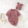 Infant Boys Girls Clothes Set Newborn Baby Romper Hat Ribbed Knit Long Sleeve Button Solid (Z1-Pink, 3-6 Months) view 2