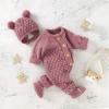 Infant Boys Girls Clothes Set Newborn Baby Romper Hat Ribbed Knit Long Sleeve Button Solid (Z1-Pink, 3-6 Months) view 4