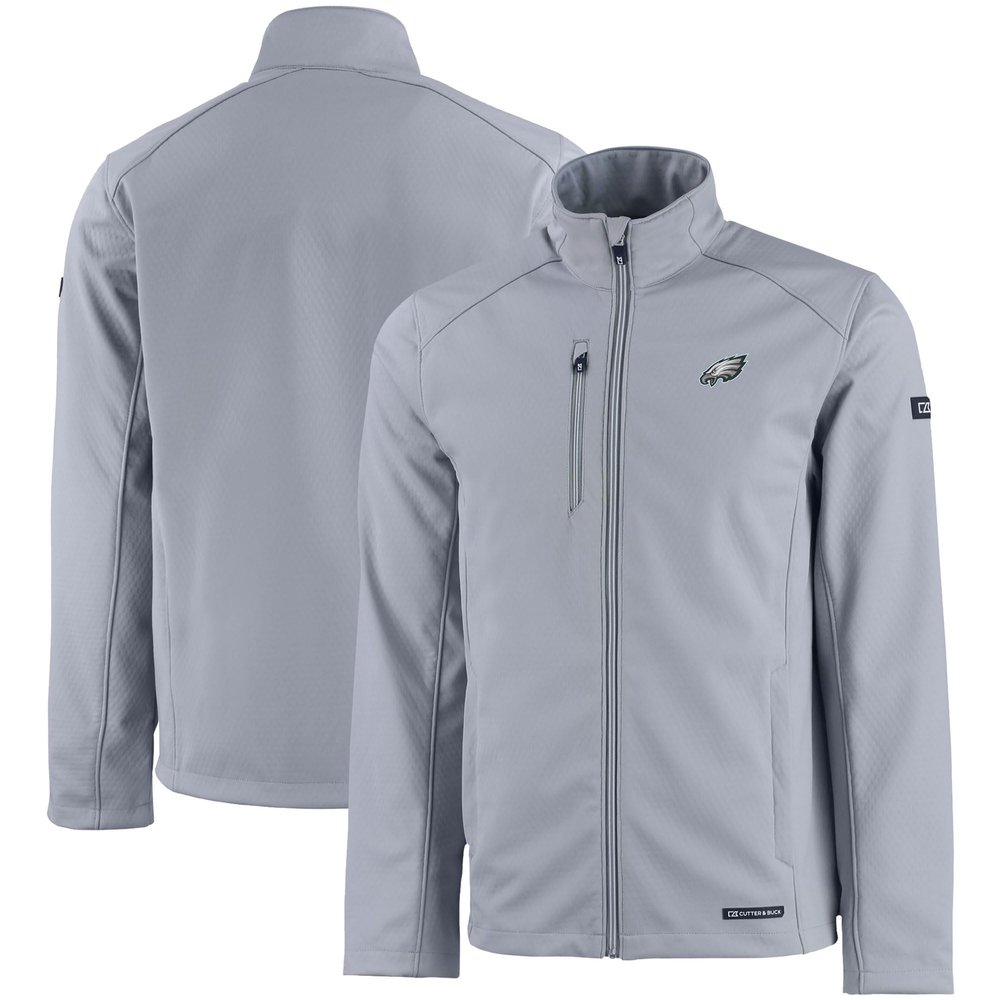 Cutter & Buck Men's Gray Philadelphia Eagles Evoke Eco Softshell Recycled Full-Zip Jacket
