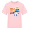 Spreadshirt The Smurfs Smurfette Girls Just Wanna Have Fun Kid's T-Shirt, L, Pink view 1
