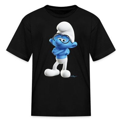 Spreadshirt The Smurfs Brainy Smurf Kid's T-Shirt, XL, Black