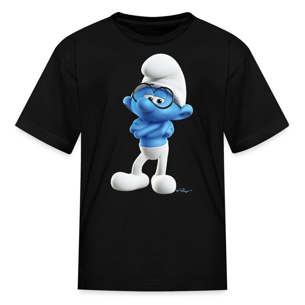 Spreadshirt The Smurfs Brainy Smurf Kid's T-Shirt, XL, Black