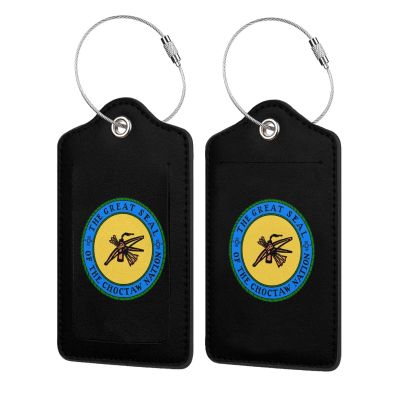 Byoblu The Great Seal of The Choctaw Nation Leather Baggage Bag Luggage Tags with Stainless Steel Loop and Privacy Cover, 1 PCS, Black