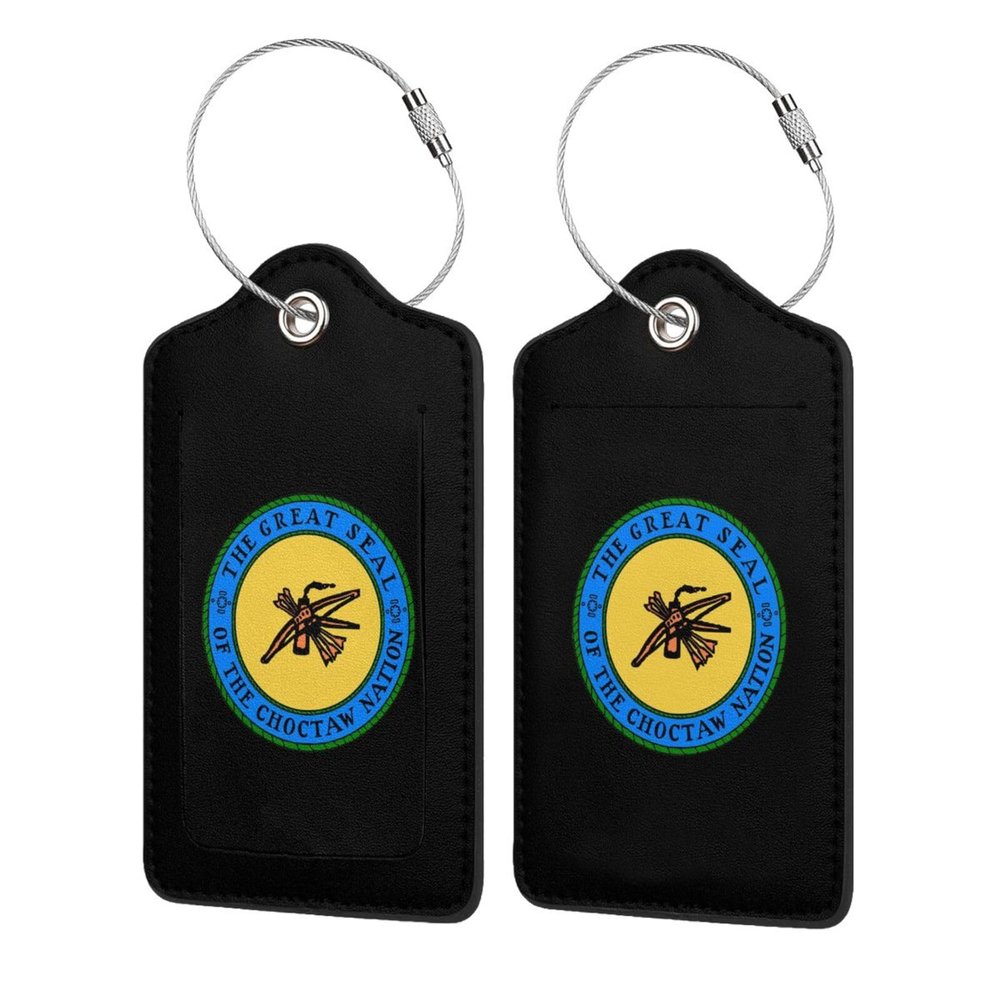 Byoblu The Great Seal of The Choctaw Nation Leather Baggage Bag Luggage Tags with Stainless Steel Loop and Privacy Cover, 1 PCS, Black