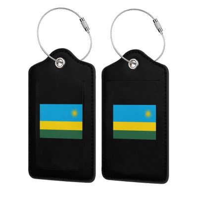 Rwanda Flag Leather Baggage Bag Luggage Tags with Stainless Steel Loop and Privacy Cover