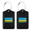 Rwanda Flag Leather Baggage Bag Luggage Tags with Stainless Steel Loop and Privacy Cover view 3
