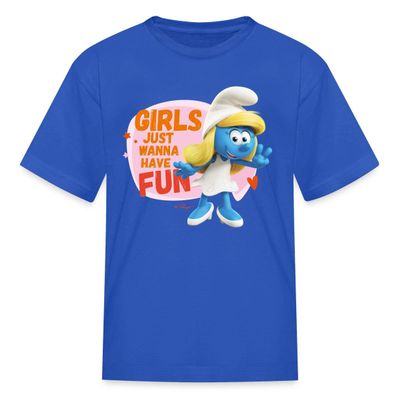 The Smurfs Smurfette Girls Just Wanna Have Fun Kid's T-Shirt Royal Blue