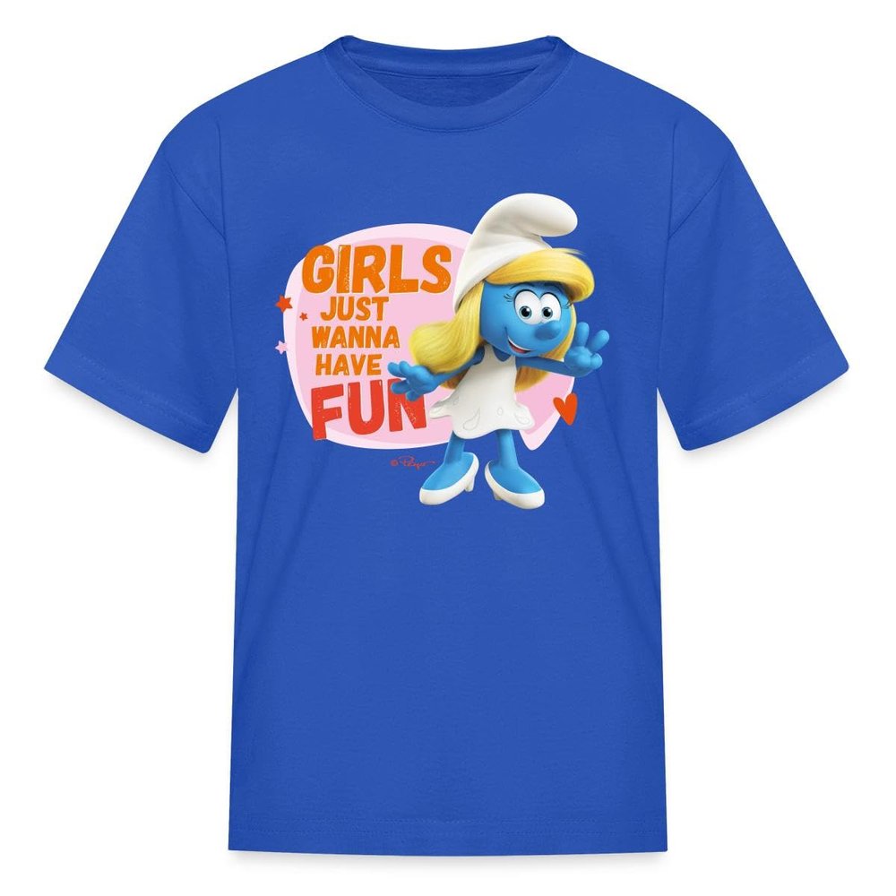The Smurfs Smurfette Girls Just Wanna Have Fun Kid's T-Shirt Royal Blue