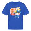 The Smurfs Smurfette Girls Just Wanna Have Fun Kid's T-Shirt Royal Blue view 1