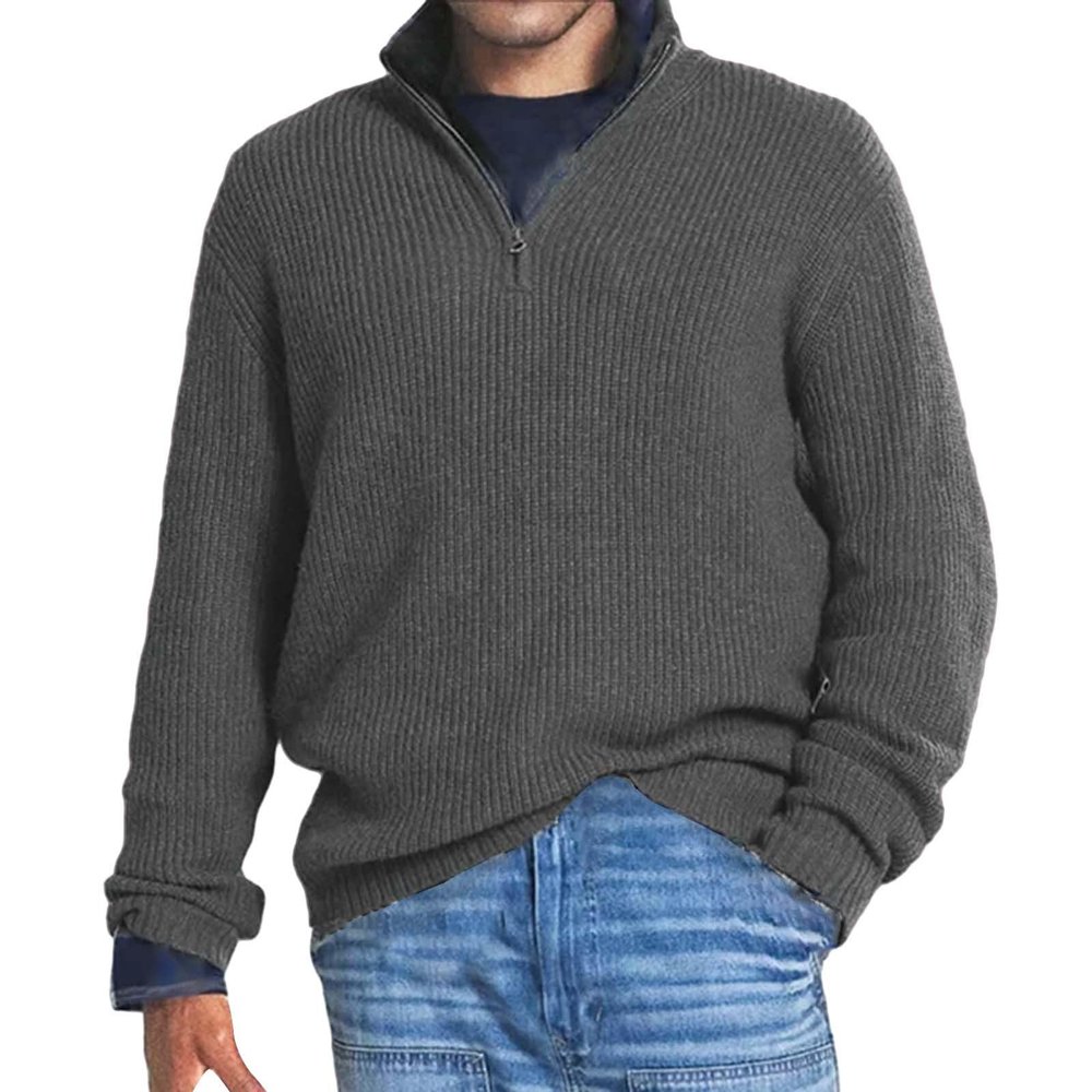 ZYXTIM Men's Quarter Zip Sweater Pullover Long Sleeve Ribbed Knit Mock Neck Polo Shirts Classic Work Causal Pullover Tops(Grey,XX-Large)