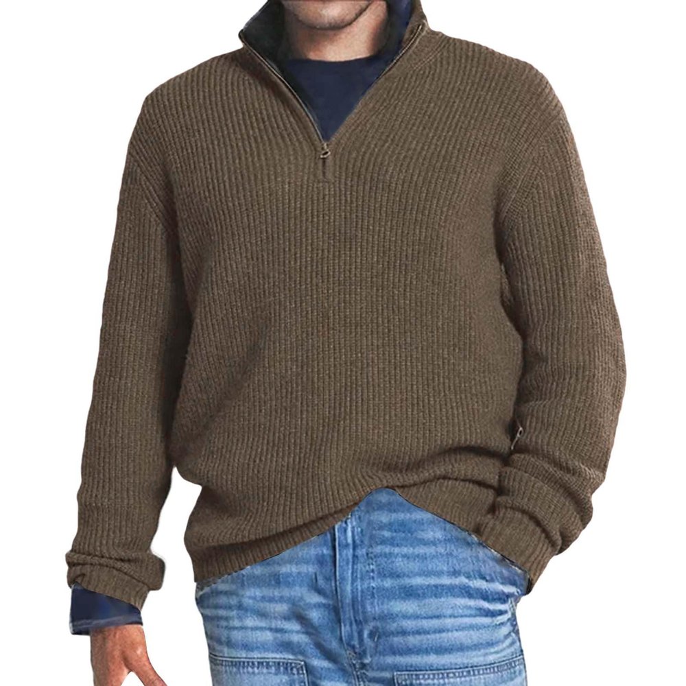 ZYXTIM Mens Crewneck Pullover Sweater Waffle Textured Long Sleeve Knitted Sweaters(Brown,Small)