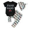 Baby Layette Set Infant Boy Farm Animals Bodysuit Clothes Letter Romper+Pants Newborn Coming Home Outfit with Hat (A Black, 12-18 Months) view 1