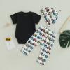 Baby Layette Set Infant Boy Farm Animals Bodysuit Clothes Letter Romper+Pants Newborn Coming Home Outfit with Hat (A Black, 12-18 Months) view 3