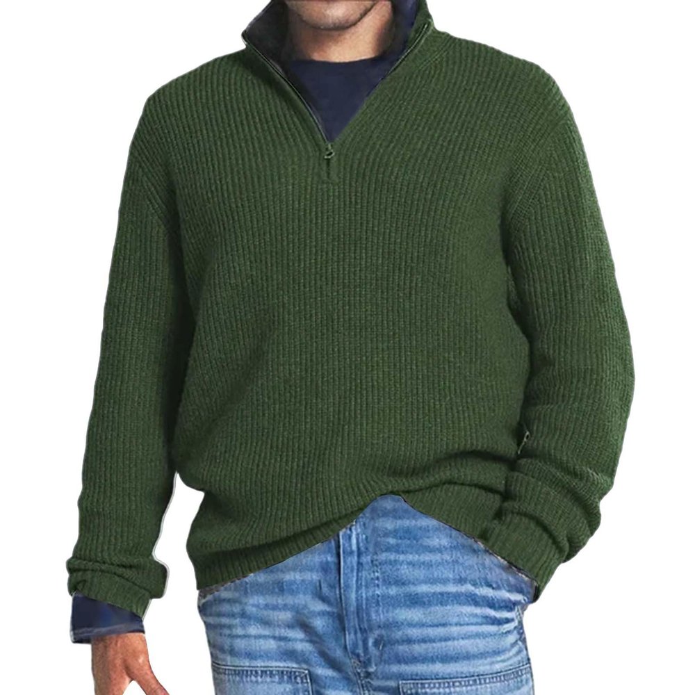 ZYXTIM Men's Quarter Zip Sweater Pullover Long Sleeve Ribbed Knit Mock Neck Polo Shirts Classic Work Causal Pullover Tops(Green,4X-Large)