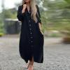 Womens Casual Long Sleeve Button Down Dress Loose Cotton Linen Maxi Shirt Dress Plus Size Flowy Summer Beach Long Dress Black view 2