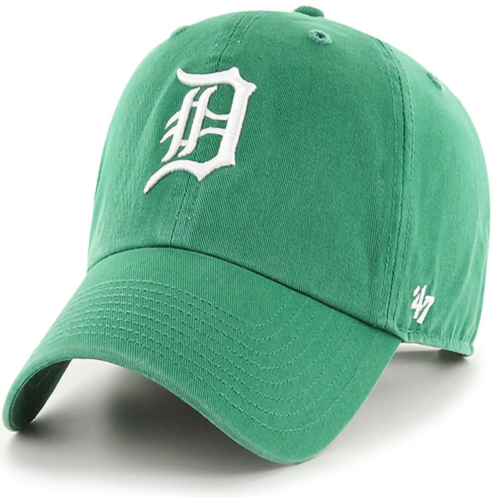 47 MLB Kelly Green Primary Logo Clean Up Adjustable Strap Hat Cap, Adult One Size Fits All (Detroit Tigers)