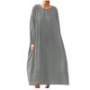 Women's Plus Size Tunic Dress Summer Cotton Linen Shirt Long Sleeve Maxi Dresses Loose Flowy Crewneck Beach Boho Dress Gray view 1