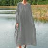 Women's Plus Size Tunic Dress Summer Cotton Linen Shirt Long Sleeve Maxi Dresses Loose Flowy Crewneck Beach Boho Dress Gray view 2