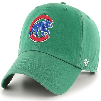 '47 MLB Kelly Green Primary Logo Clean Up Adjustable Strap Hat Cap, Adult One Size Fits All (Chicago Cubs)