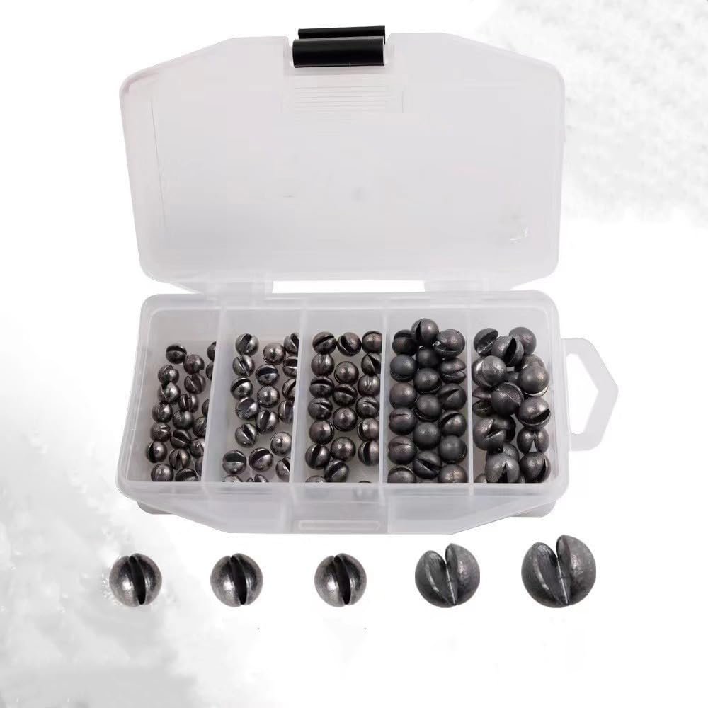 100PCS Fishing Weights Sinkers, Premium Split Shot Fishing Weights Sinkers, Round Removable Fishing Sinkers, 5 Sizes, Including 0.07/0.09/0.1/0.14/0.18ounce(Medium)