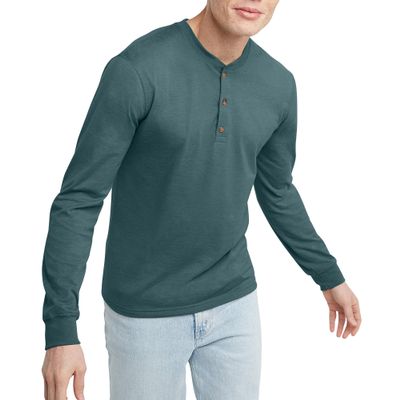 Hanes Originals Men's Henley T-Shirt, Long Sleeve Cotton Henley Tees for Men (US, Alpha, 3X-Large, Regular, Regular, Cactus)