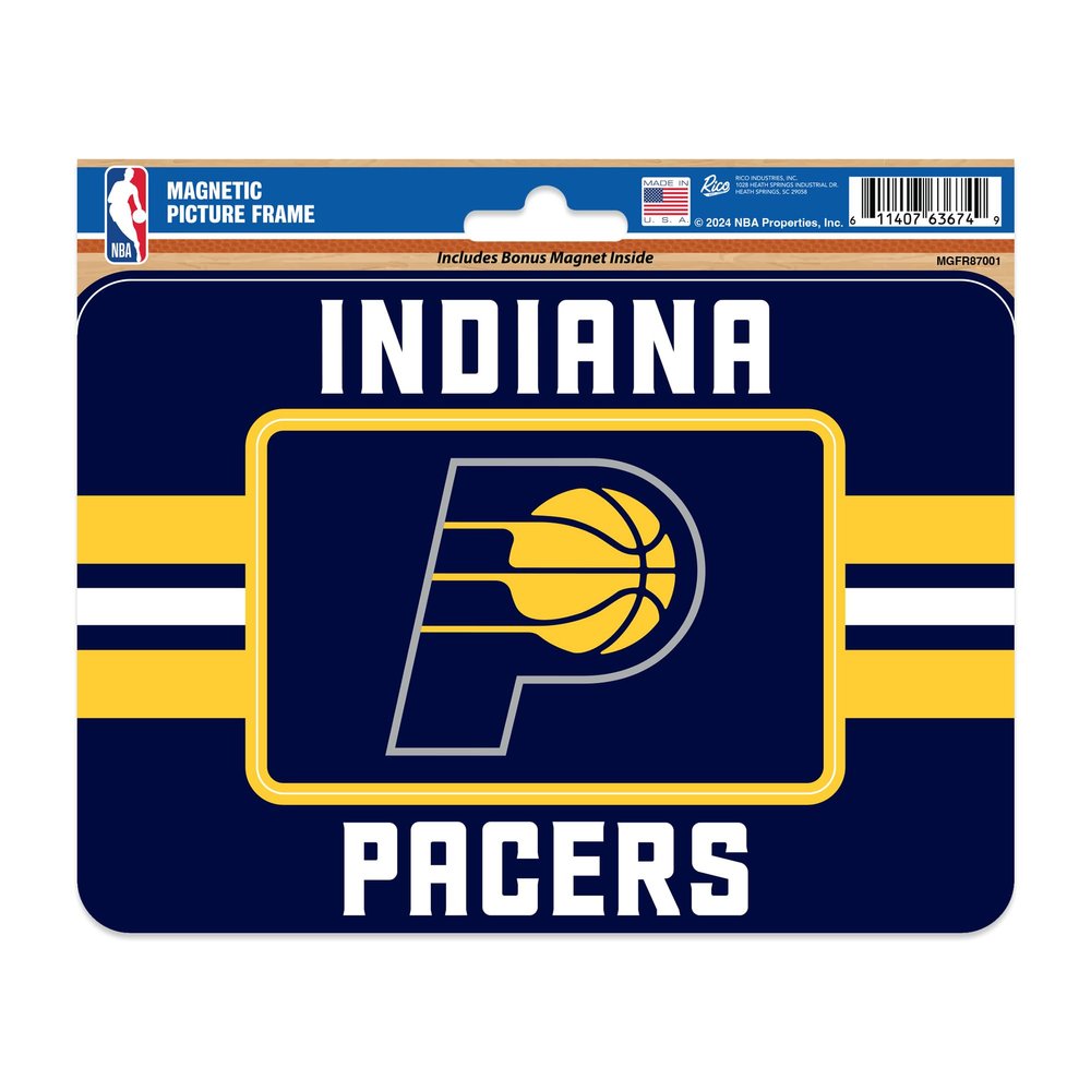 Rico Industries NBA Basketball Indiana Pacers Stripes Magnetic Picture Frame (5"x6.75") & Magnet Combo Set - Home Dcor - Regrigerator, Office, Kitchen