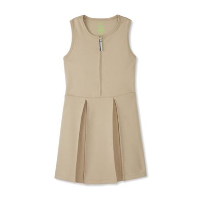 French Toast Girls' Adaptive Zip Front Stretch Ponte Jumper Dress, Khaki, XS (4/5)