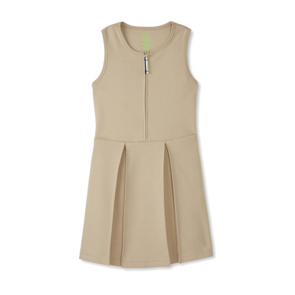 French Toast Girls' Adaptive Zip Front Stretch Ponte Jumper Dress, Khaki, XS (4/5)