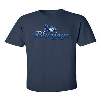 CornBorn Creighton University Shirt Men - Creighton Bluejays T Shirt - Script Blue Jays Full Color Fade - Navy Blue - 3X
