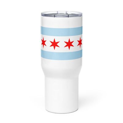 Flag of Chicago Illinois Travel mug with a handle