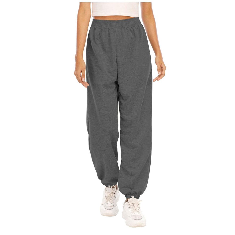 Baggy Joggers Pants for Women Athletic Fit Workout Sports Sweatpants Elastic Waist Bound Feet Wide Leg Pants Trousers Dark Gray