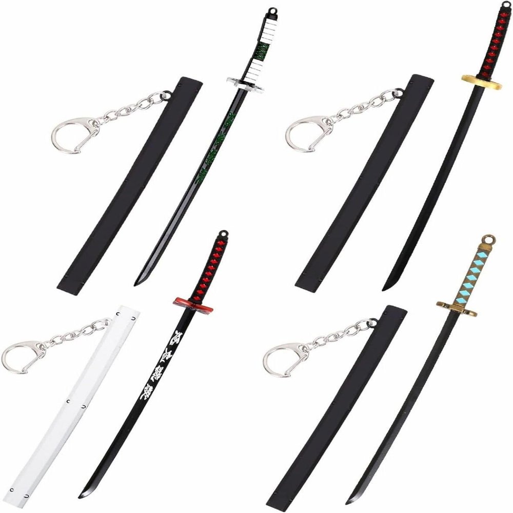 4ps Mini Toy Katana Keychain, Metal Model Sword with Pull Out Best Gift for Anime Lovers Samurai Sword Game Series Sword Party Supplies Gift Keychain for Anime Fans