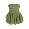 CIDER Women's Summer Cocktail Dress - Tube Ruched Ruffle Mini Dress: Green, XS view 1