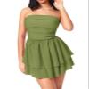 CIDER Women's Summer Cocktail Dress - Tube Ruched Ruffle Mini Dress: Green, XS view 2