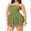 CIDER Women's Summer Cocktail Dress - Tube Ruched Ruffle Mini Dress: Green, XS view 3