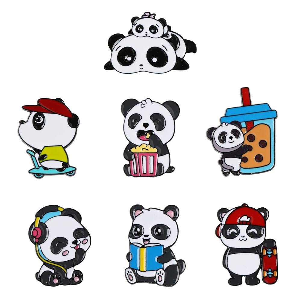 Ximimark 7 pcs Adorable Panda Enamel Pin for Men's Backpacks, Bags, and Jeans - Stylish Lapel Pin Brooch for Clothes