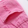 NineFit Basics Kids Denim Shorts with Pocket Girls Solid Color High Waist Elastic Ripped Jeans Summer Casual Shorts (Pink, 7-8 Years) view 4