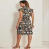 Allegra K Summer Chiffon Floral Shirt Dress for Women's Cap Sleeve Drawstring Waist Dresses X-Large Black-Yellow view 3