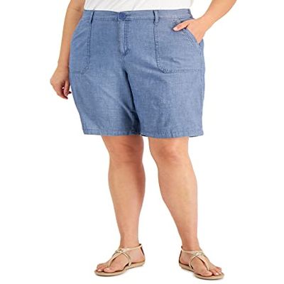 Karen S Plus Size Cotton Denim Shorts Chambray 24W