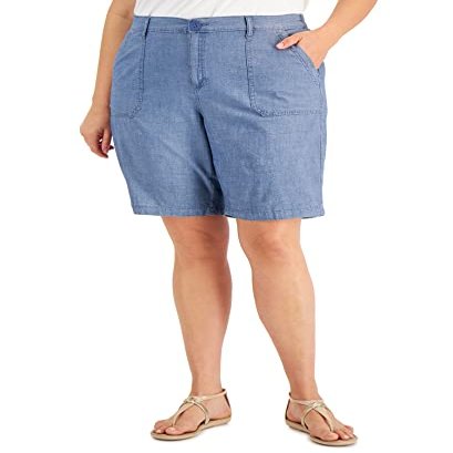 Karen S Plus Size Cotton Denim Shorts Chambray 24W