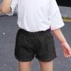 Kids Denim Shorts with Pocket Girls Solid Color High Waist Elastic Ripped Jeans Summer Casual Shorts (Black, 5-6 Years) view 2
