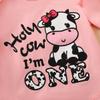 Slanavel Baby Girl First Birthday Outfit 1st Birthday Girl Clothes Holy Cow Im One Girl Outfit (Pink-Short,6-12 Months) view 4