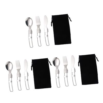 Kisangel 3sets Stainless Steel Camping Cutlery Storage Bag Convenient Outdoor Utensils for Hiking Picnics Barbecues and to Clean and Portable Tableware
